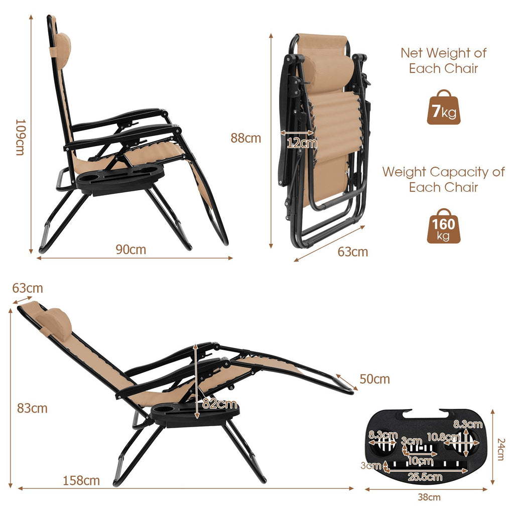 Folding Zero-Gravity Recliner – Outdoor Patio Lounge Chair with Removable Headrest & Tray