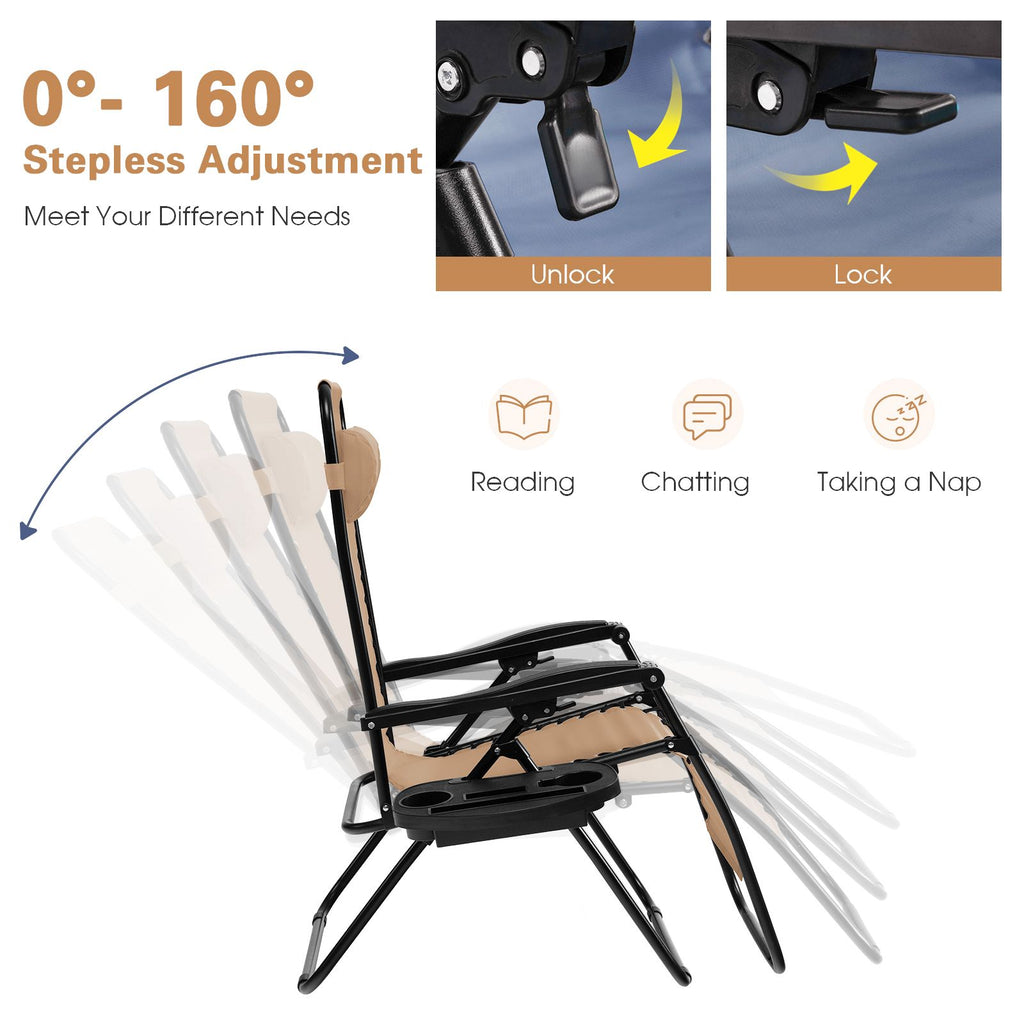 Folding Zero-Gravity Recliner – Outdoor Patio Lounge Chair with Removable Headrest & Tray