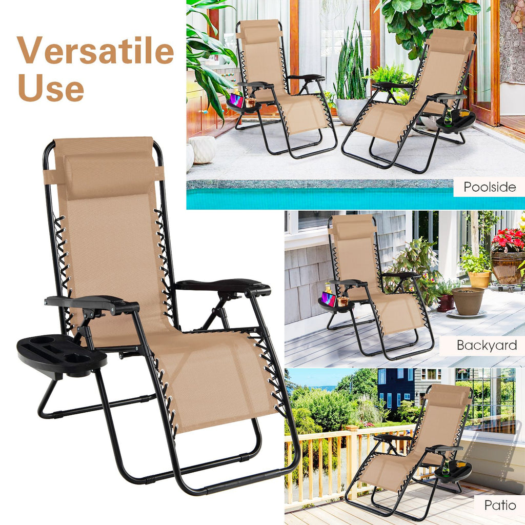 Folding Zero-Gravity Recliner – Outdoor Patio Lounge Chair with Removable Headrest & Tray