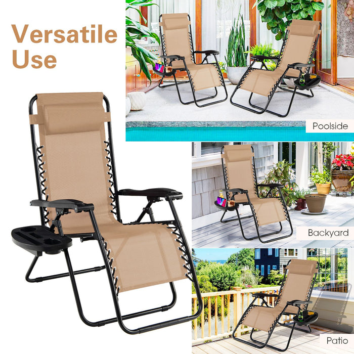 Folding Zero-Gravity Recliner – Outdoor Patio Lounge Chair with Removable Headrest & Tray