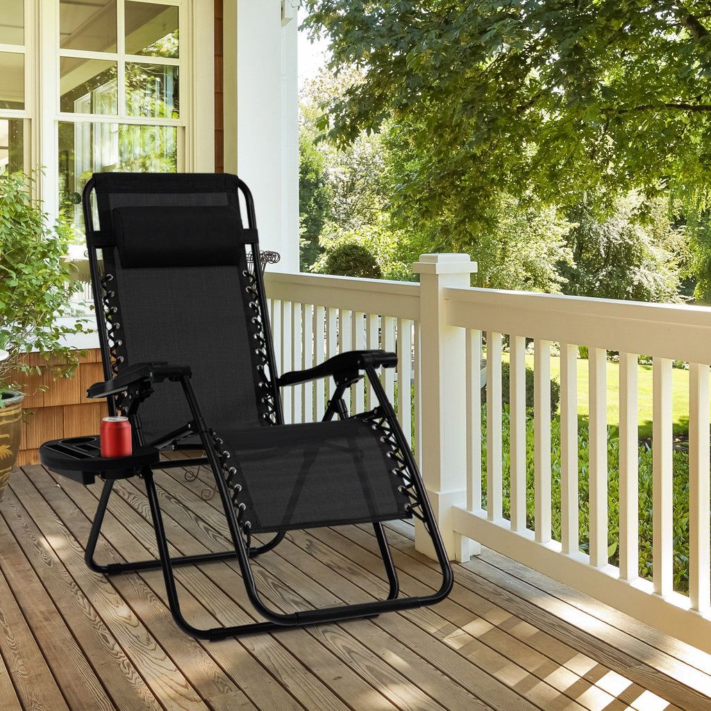 Folding Zero-Gravity Recliner – Outdoor Patio Lounge Chair with Removable Headrest & Tray