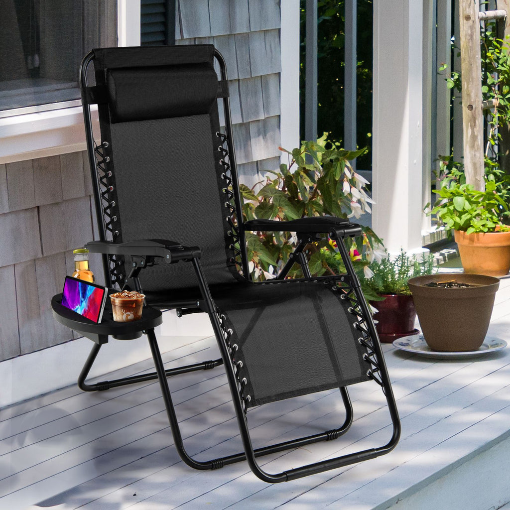 Folding Zero-Gravity Recliner – Outdoor Patio Lounge Chair with Removable Headrest & Tray