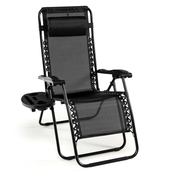 Folding Zero-Gravity Recliner – Outdoor Patio Lounge Chair with Removable Headrest & Tray