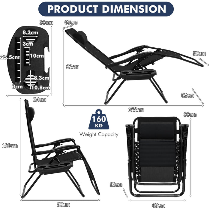 Folding Zero-Gravity Recliner – Outdoor Patio Lounge Chair with Removable Headrest & Tray