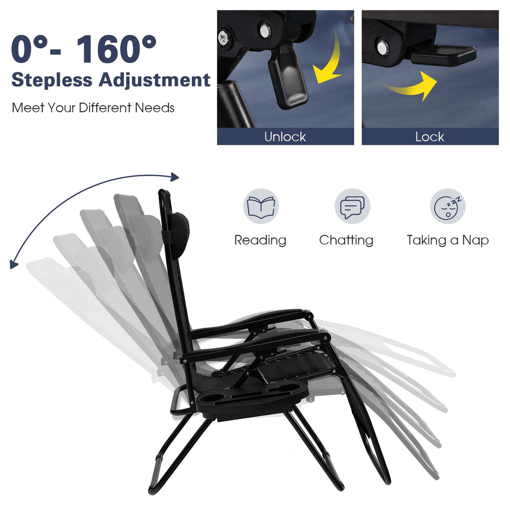 Folding Zero-Gravity Recliner – Outdoor Patio Lounge Chair with Removable Headrest & Tray
