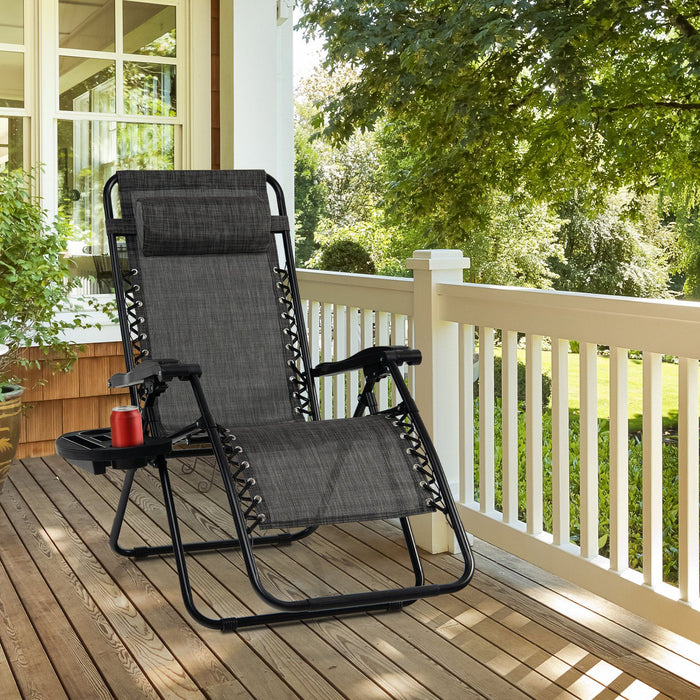 Folding Zero-Gravity Recliner – Outdoor Patio Lounge Chair with Removable Headrest & Tray