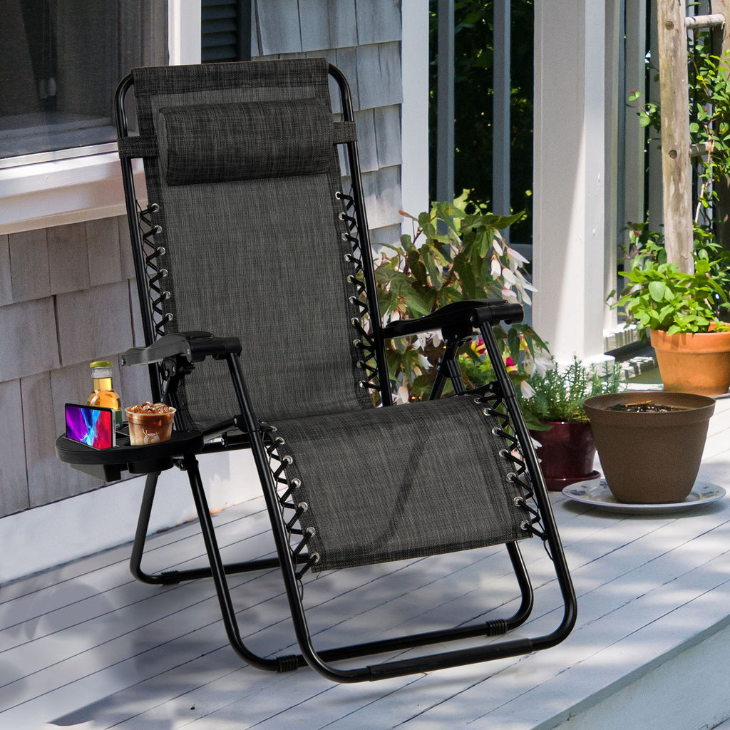 Folding Zero-Gravity Recliner – Outdoor Patio Lounge Chair with Removable Headrest & Tray