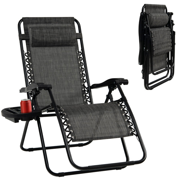 Folding Zero-Gravity Recliner – Outdoor Patio Lounge Chair with Removable Headrest & Tray