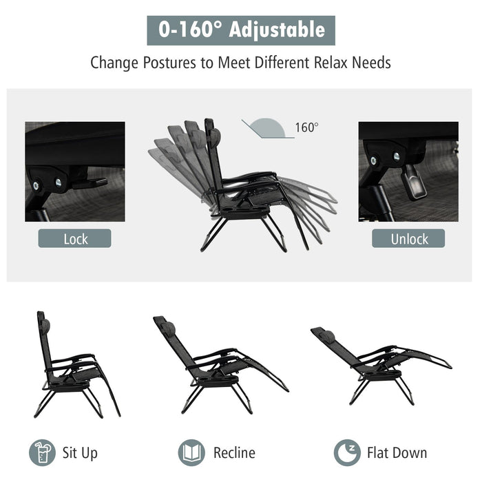 Folding Zero-Gravity Recliner – Outdoor Patio Lounge Chair with Removable Headrest & Tray