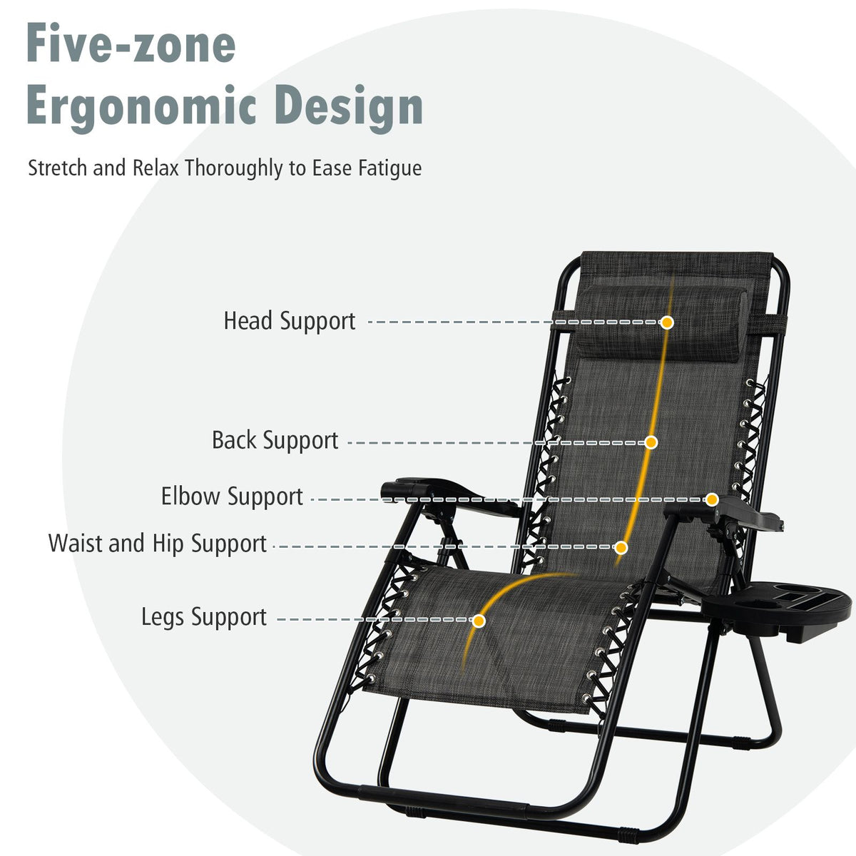 Folding Zero-Gravity Recliner – Outdoor Patio Lounge Chair with Removable Headrest & Tray