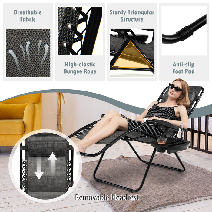 Folding Zero-Gravity Recliner – Outdoor Patio Lounge Chair with Removable Headrest & Tray
