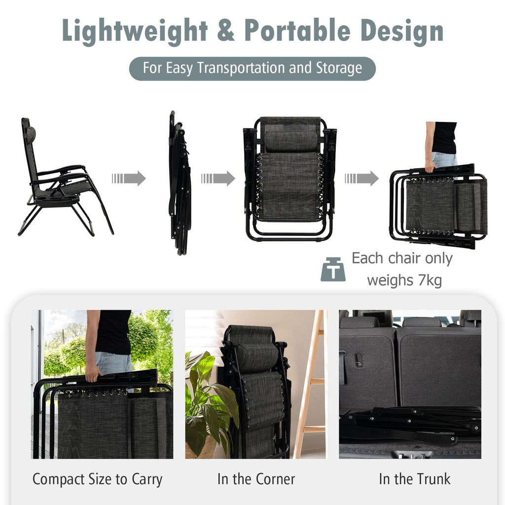 Folding Zero-Gravity Recliner – Outdoor Patio Lounge Chair with Removable Headrest & Tray