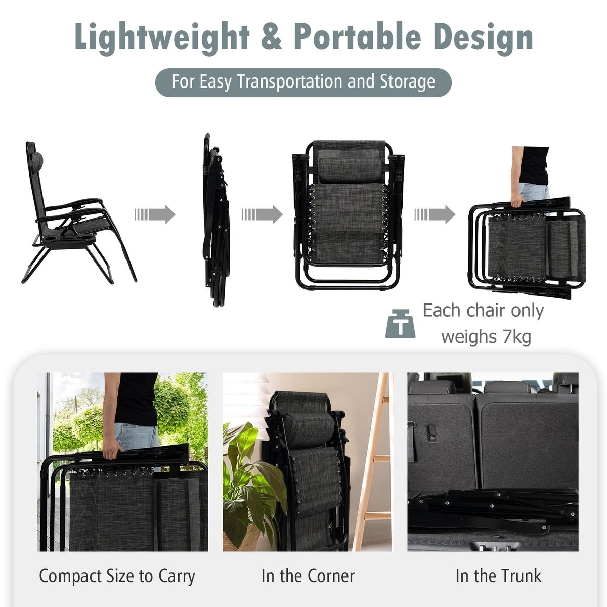 Folding Zero-Gravity Recliner – Outdoor Patio Lounge Chair with Removable Headrest & Tray