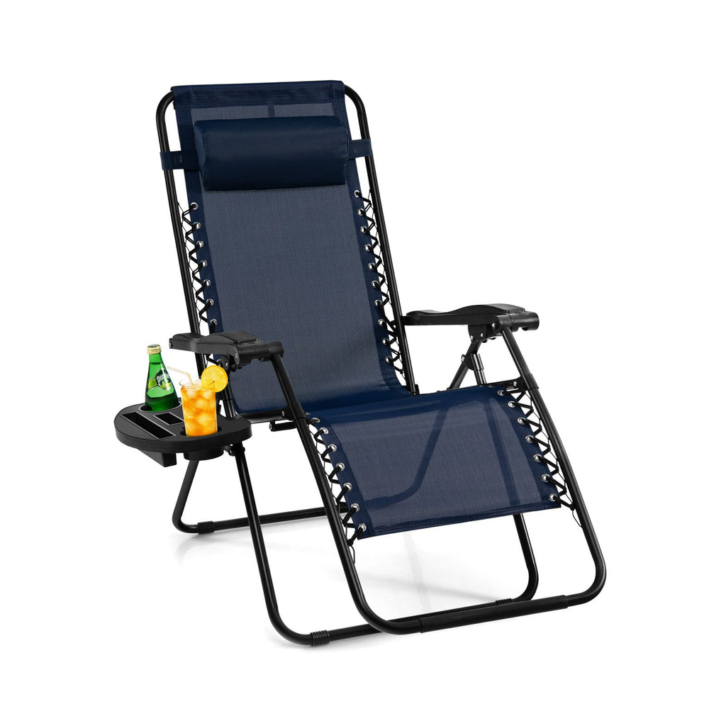 Folding Zero-Gravity Recliner – Outdoor Patio Lounge Chair with Removable Headrest & Tray