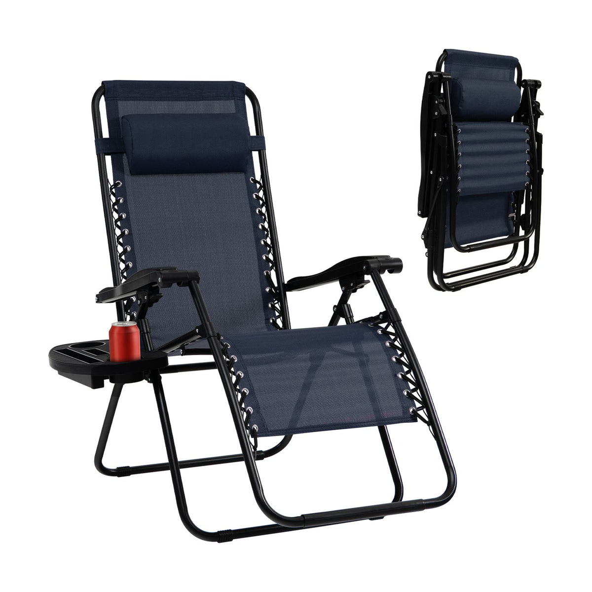 Folding Zero-Gravity Recliner – Outdoor Patio Lounge Chair with Removable Headrest & Tray