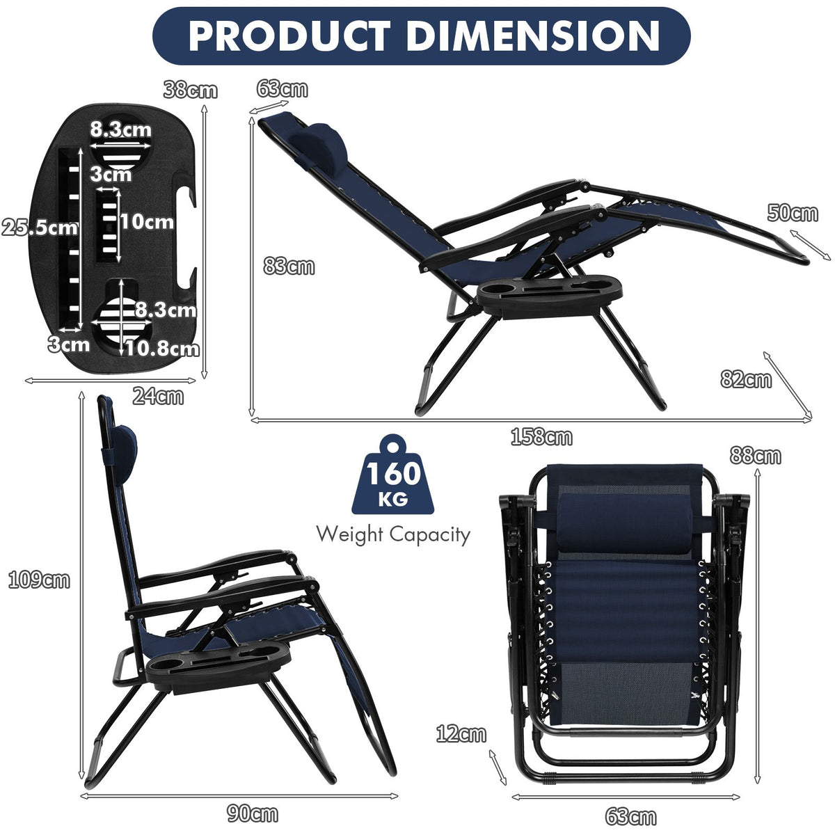Folding Zero-Gravity Recliner – Outdoor Patio Lounge Chair with Removable Headrest & Tray