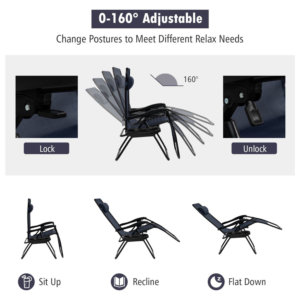 Folding Zero-Gravity Recliner – Outdoor Patio Lounge Chair with Removable Headrest & Tray
