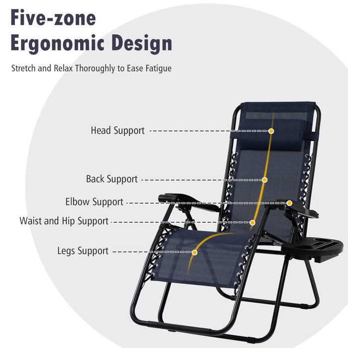Folding Zero-Gravity Recliner – Outdoor Patio Lounge Chair with Removable Headrest & Tray