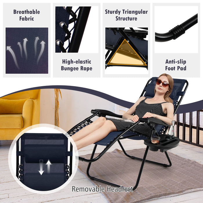 Folding Zero-Gravity Recliner – Outdoor Patio Lounge Chair with Removable Headrest & Tray
