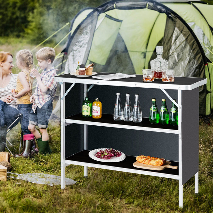 Aluminum Lightweight Folding Picnic Table with 2-Tier Shelves and Carrying Bag