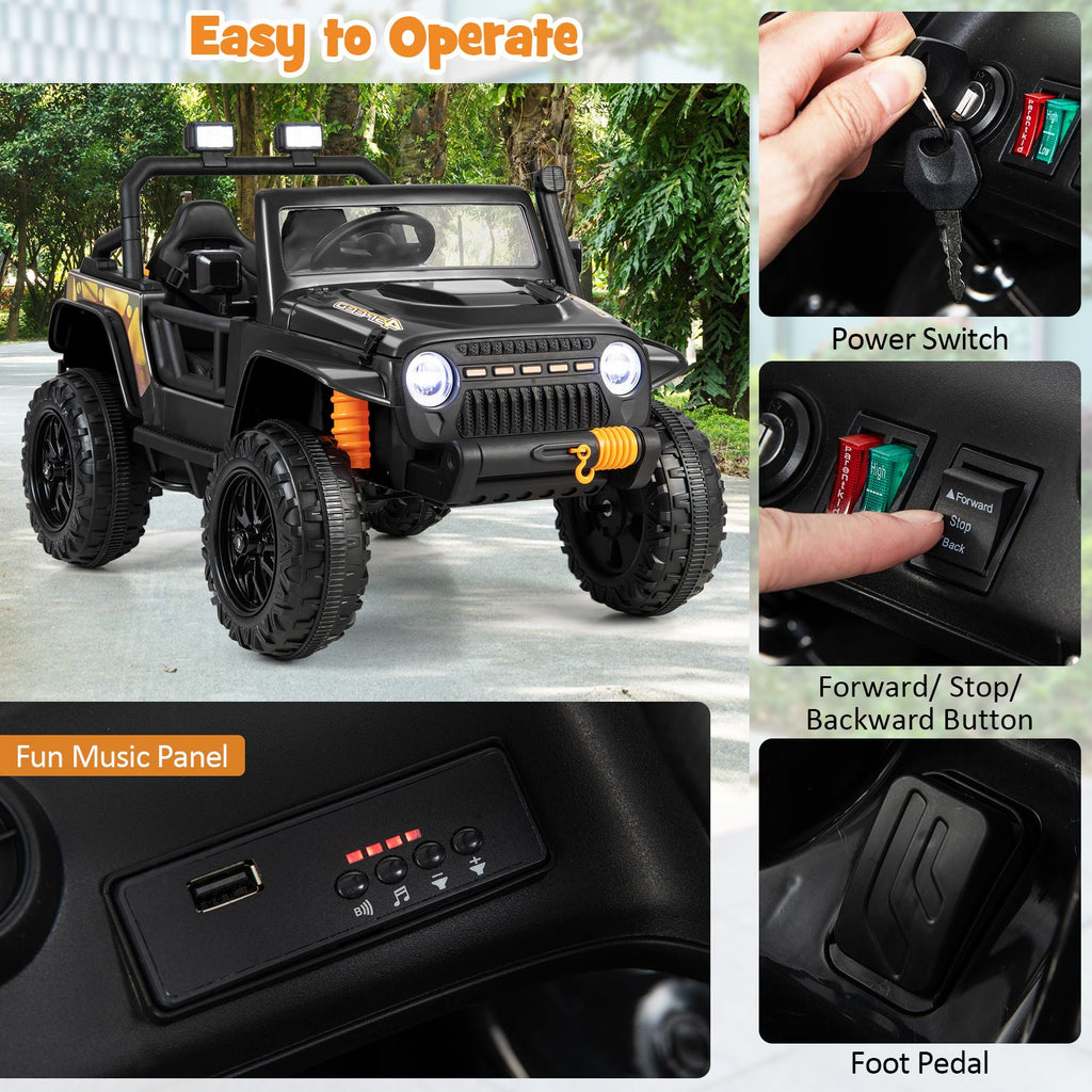SEDOL 12V Parent-Child Ride-On Truck with 100kg High-Capacity Load High-Torque Dual Motors Parental Remote Control and Integrated Adult Seat with Folding Foot Pedals
