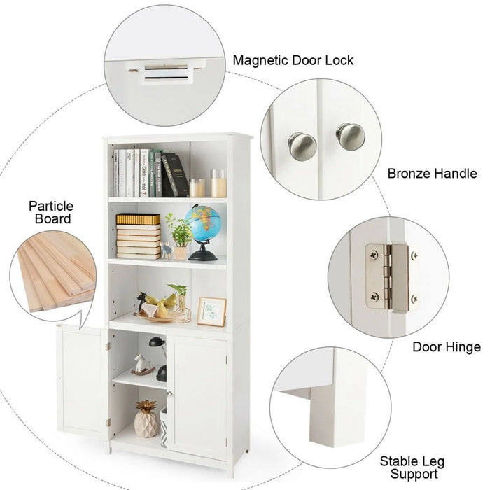 Wooden Tall Bookcase with 3-Tier Storage Cabinet