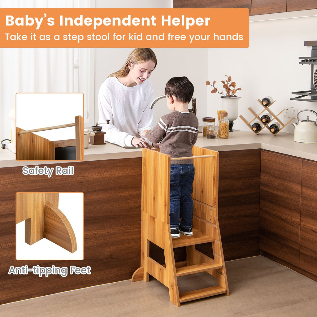 SEDOL 3-in-1 Montessori Learning Tower with Double-Sided Chalkboard & Whiteboard – Height-Adjustable Kitchen Helper Stool with Safety Rails and Anti-Tip Base