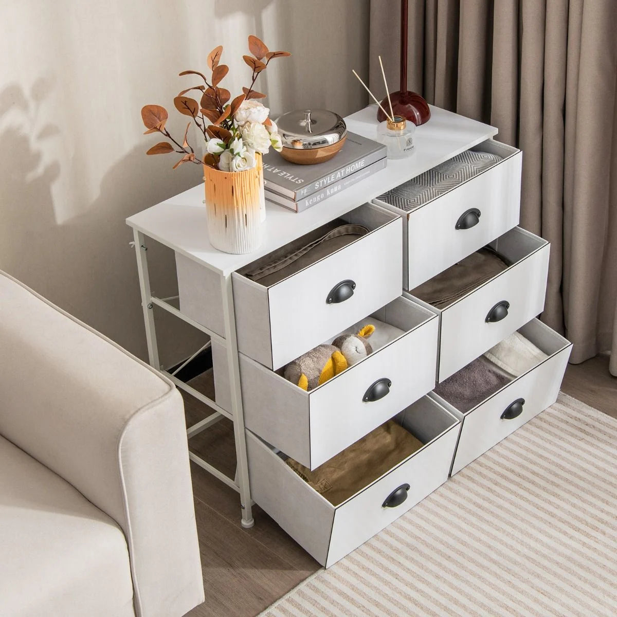 Dresser with 6 Foldable Fabric Drawers Living Room Bedroom