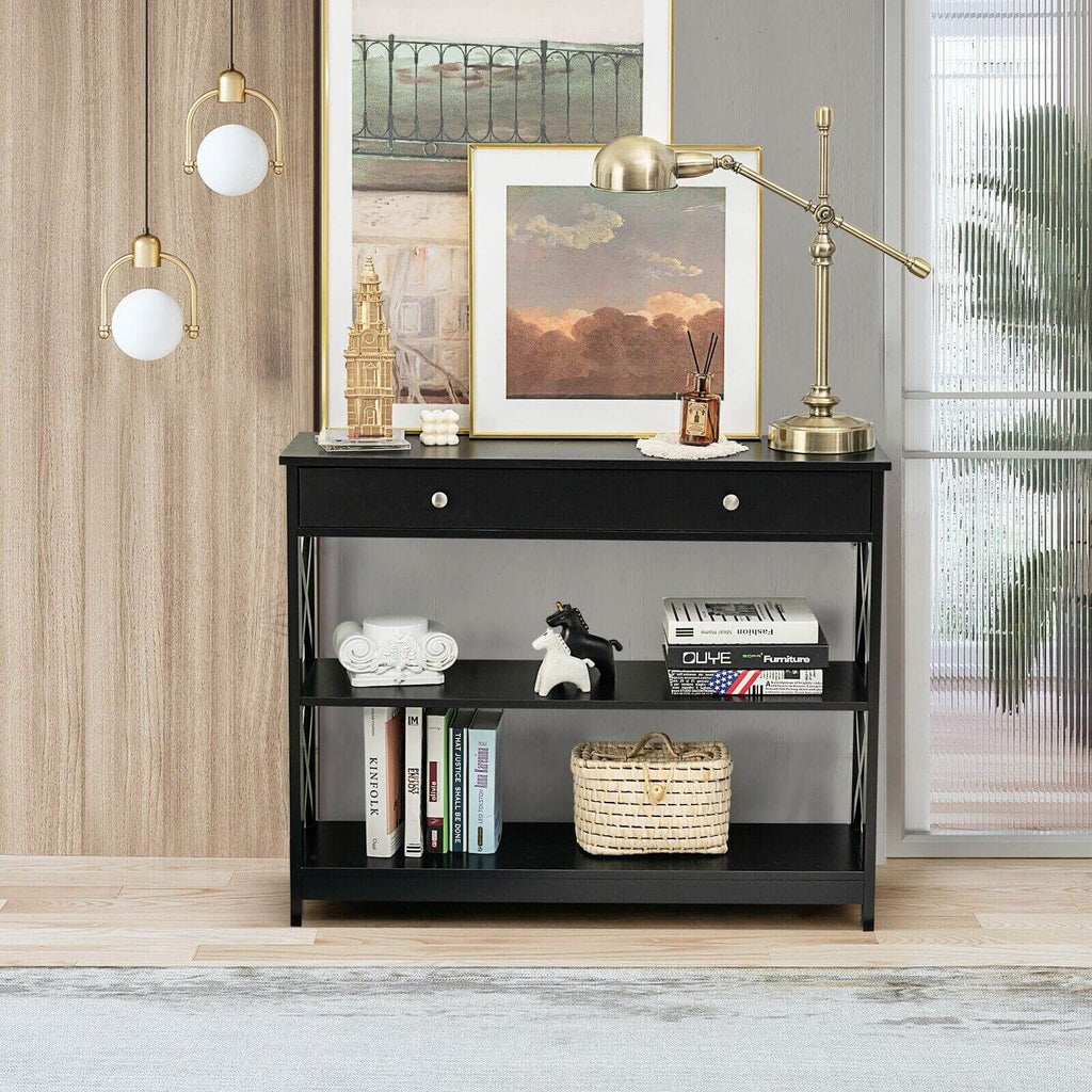 3-Tier Console Table with 1 Drawer and 2 Storage Shelves