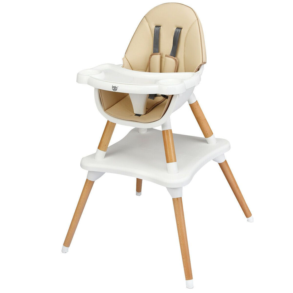 SEDOL 4-in-1 Mid-Century Modern Baby High Chair & Integrated Play Table Set with Solid Beech Legs 5-Point Safety Harness and Adjustable 4-Position Tray