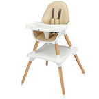 SEDOL 4-in-1 Mid-Century Modern Baby High Chair & Integrated Play Table Set with Solid Beech Legs 5-Point Safety Harness and Adjustable 4-Position Tray