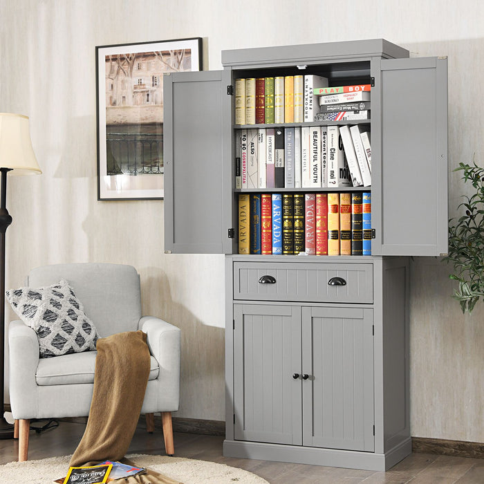 4-Door Tall Kitchen Cupboard Adjustable Shelves and Drawer
