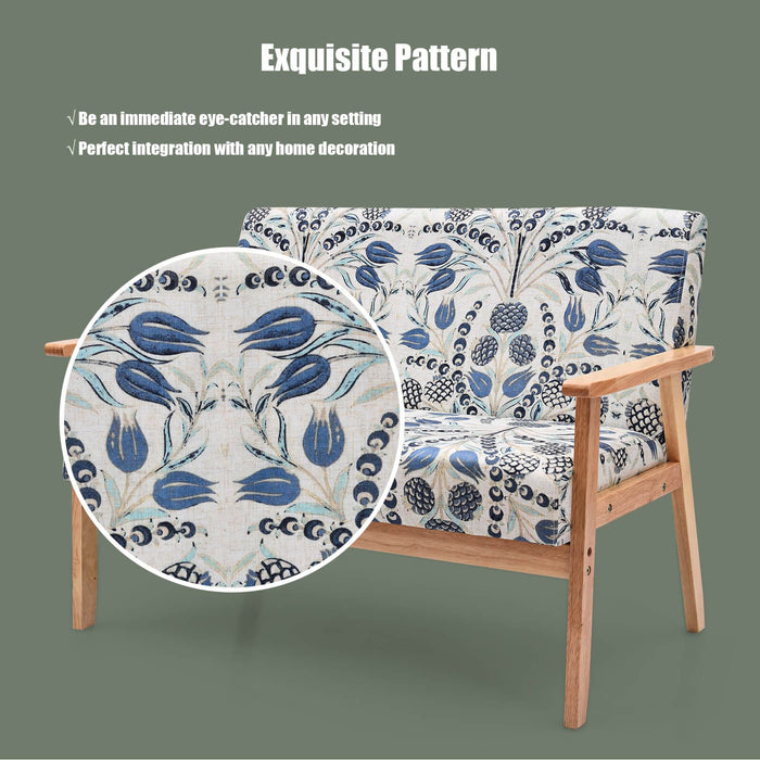 2-Seater Wooden Upholstered Loveseat with Rubber Wood Armrests