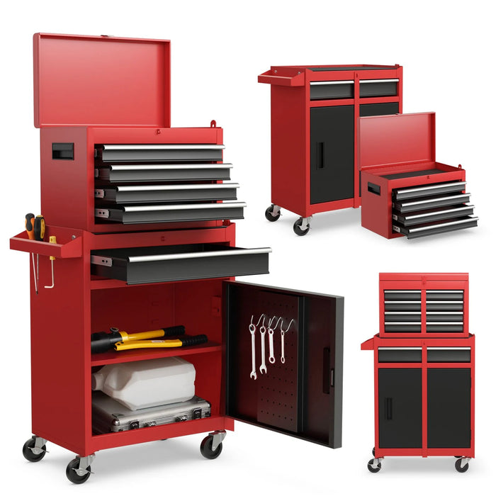 High-Capacity Rolling Tool Cabinet – Lockable Wheels, Metal 2‑in‑1 Chest & Base