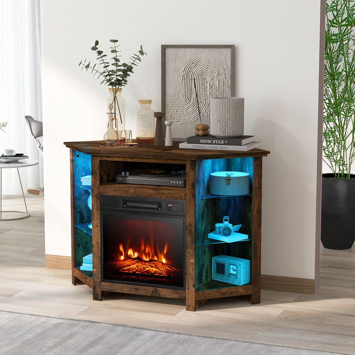Corner TV Stand with Fireplace Insert and LED Lights
