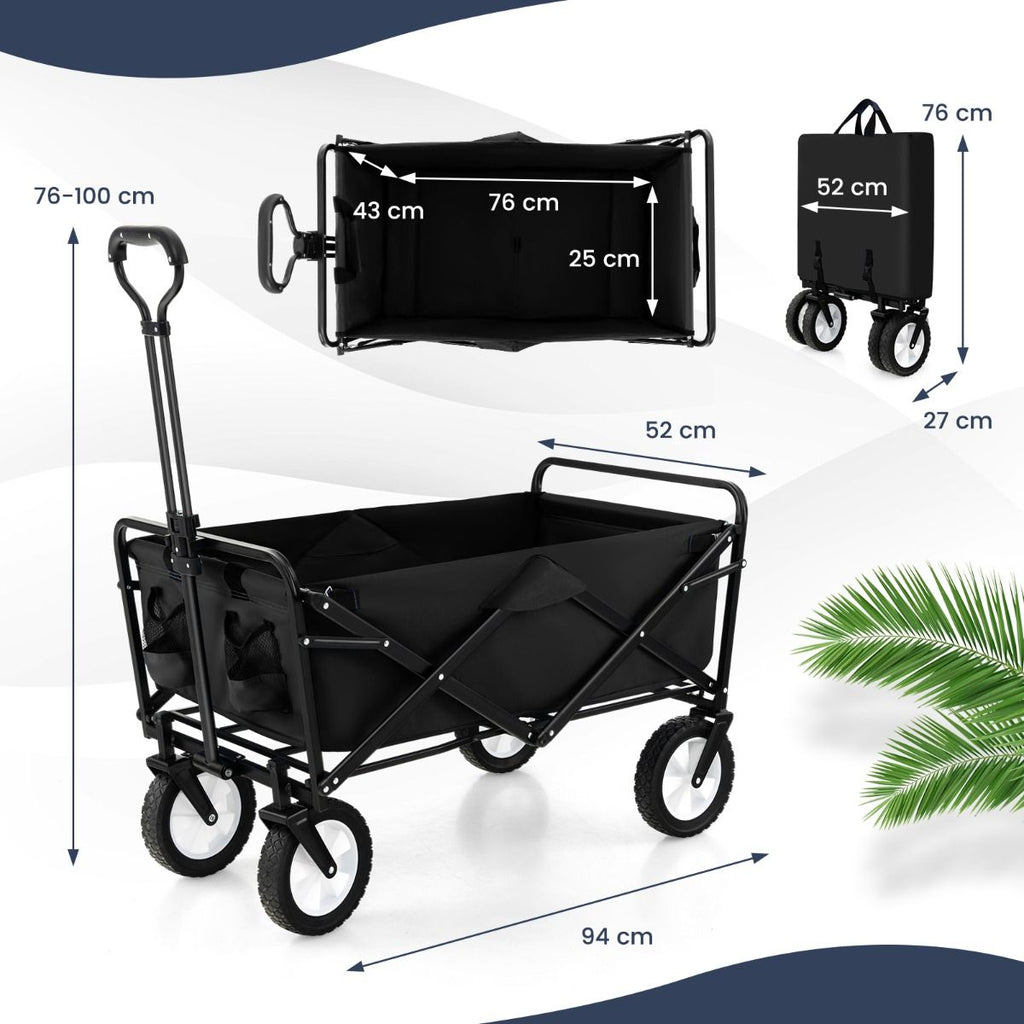 Heavy Duty Camping Garden Cart with Adjustable Handle and Drink Holders
