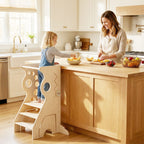 SEDOL 2-in-1 Montessori Convertible Learning Tower & Weaning Table Set with Nested 2-Step Stool, Removable Safety Bars and Integrated Line-Tracking Game