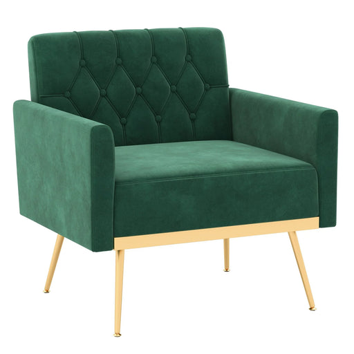 Modern Velvet Accent Chair with Button Tufted Back and Golden Metal Legs