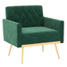 Modern Velvet Accent Chair with Button Tufted Back and Golden Metal Legs
