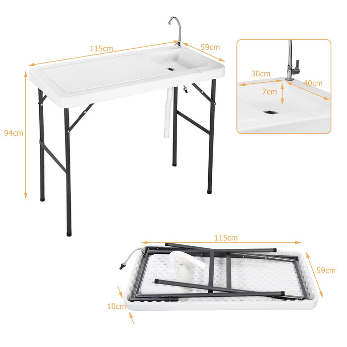 Folding Fish Cleaning Table with Sink and Quick-Connect Faucet