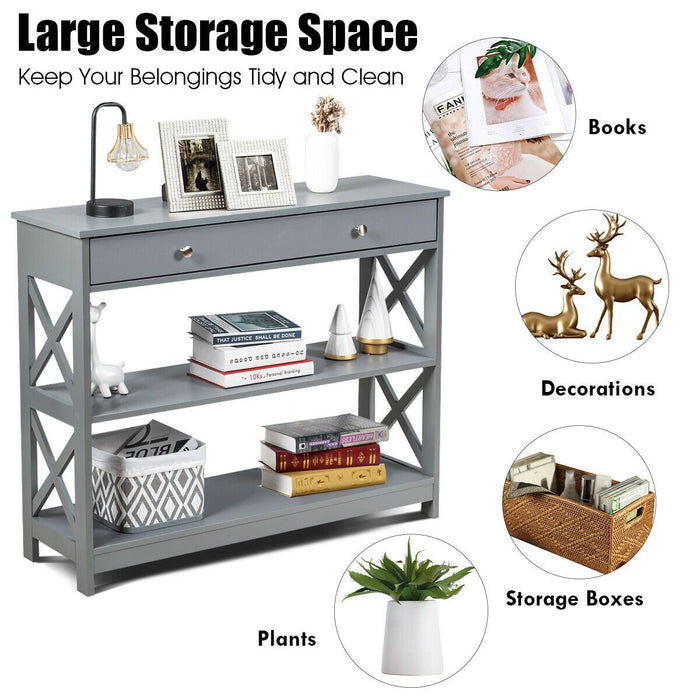 3-Tier Console Table with 1 Drawer and 2 Storage Shelves