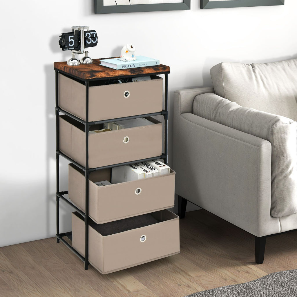 4-Tier Fabric Dresser with Drawers and Metal Frame