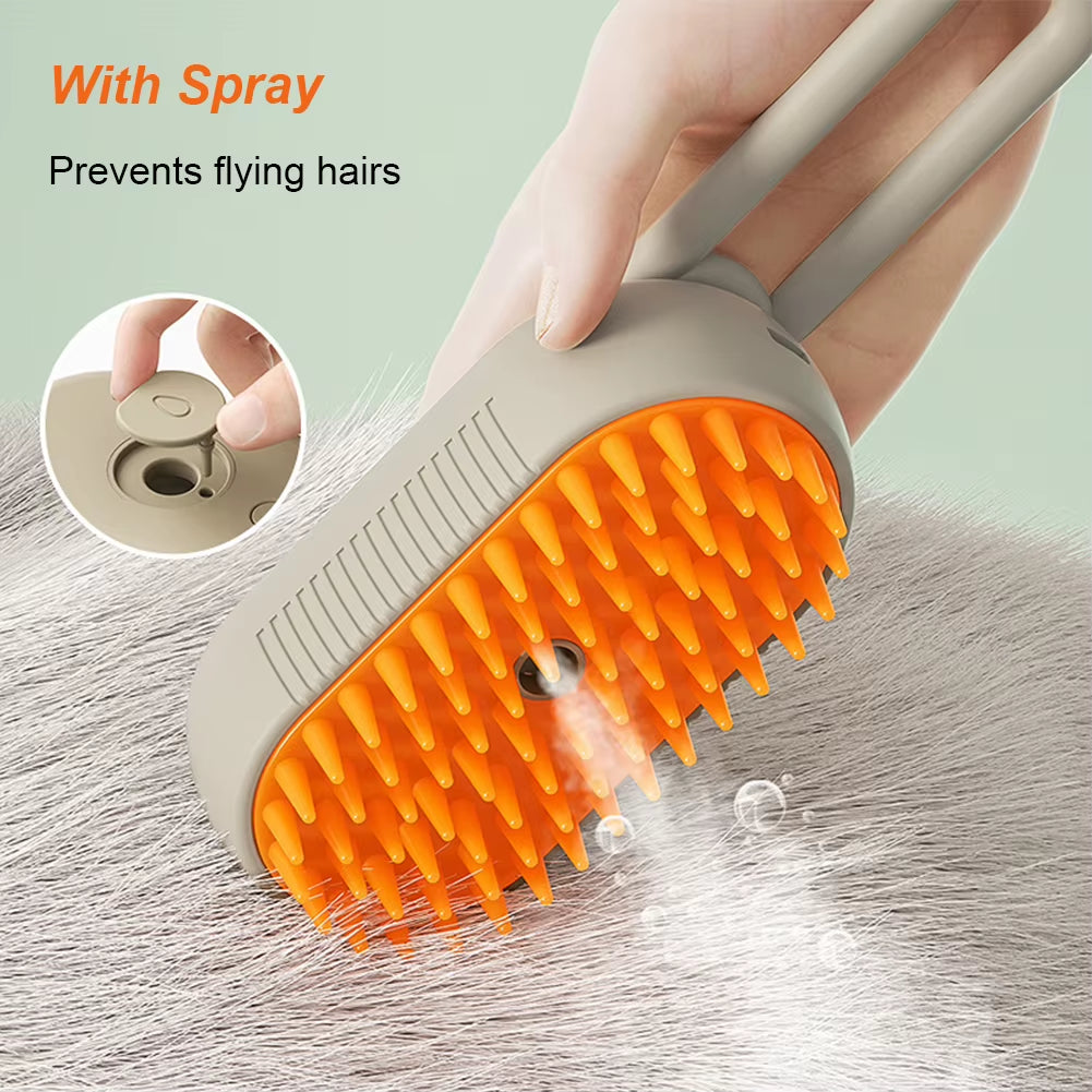 3-in-1 Electric Pet Cleaning Brush – USB Rechargeable Cat & Dog Grooming Comb with Steam Spray
