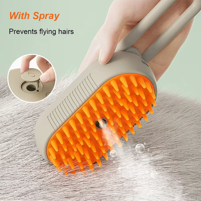 3-in-1 Electric Pet Cleaning Brush – USB Rechargeable Cat & Dog Grooming Comb with Steam Spray