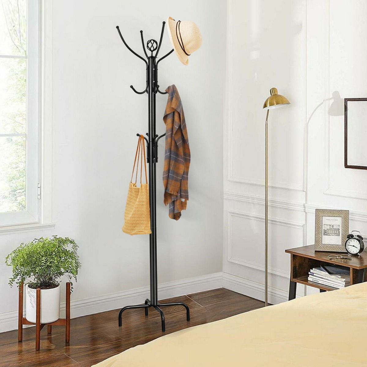 Modern Freestanding Metal Coat Stand with 12 Hooks