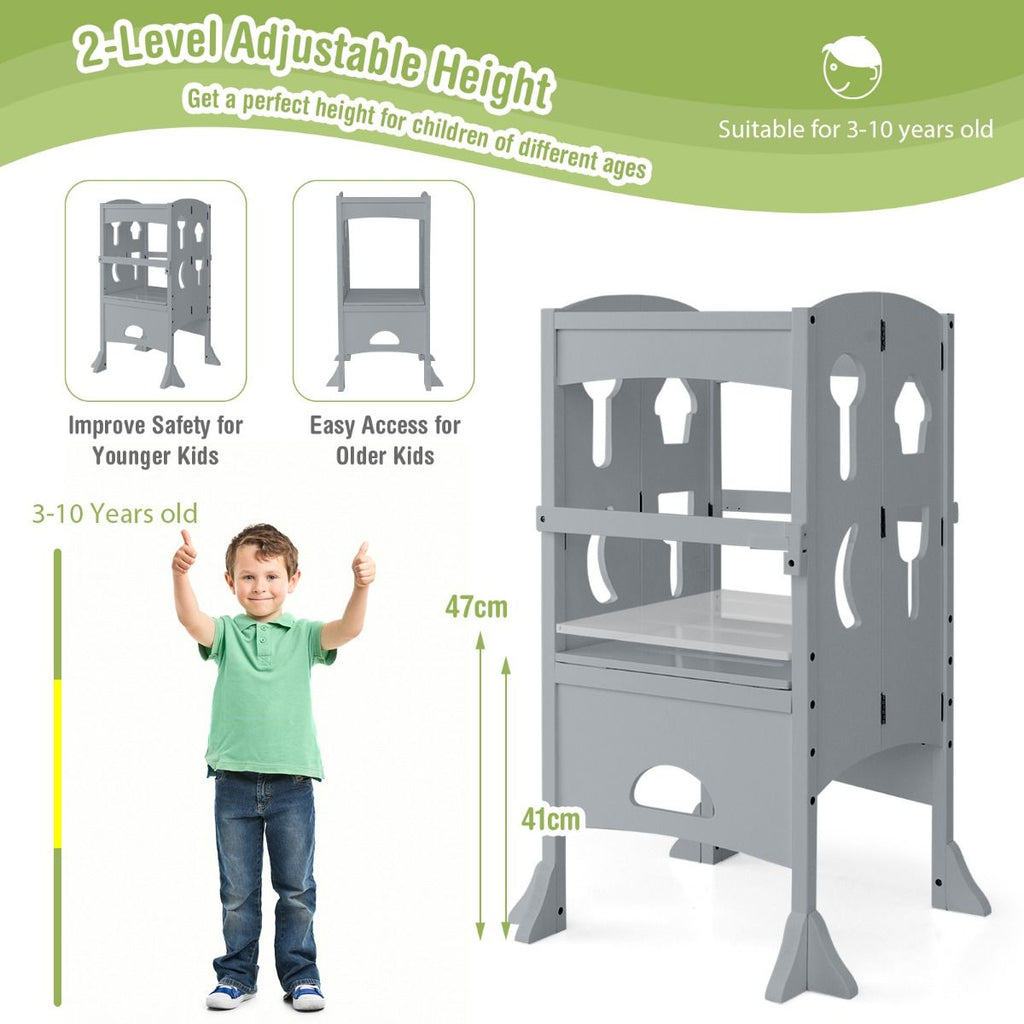 SEDOL Folding Montessori Learning Tower for Toddlers Space-Saving Height Adjustable Kitchen Helper Stool with Safety Latches and Full-Surround Guardrails
