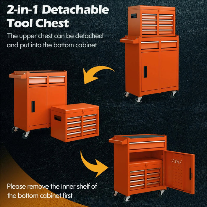High-Capacity Rolling Tool Cabinet – Lockable Wheels, Metal 2‑in‑1 Chest & Base