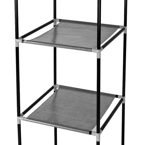 64" Portable Wardrobe – Foldable Clothes Storage Closet with Shelves & Hanging Rail (Black)
