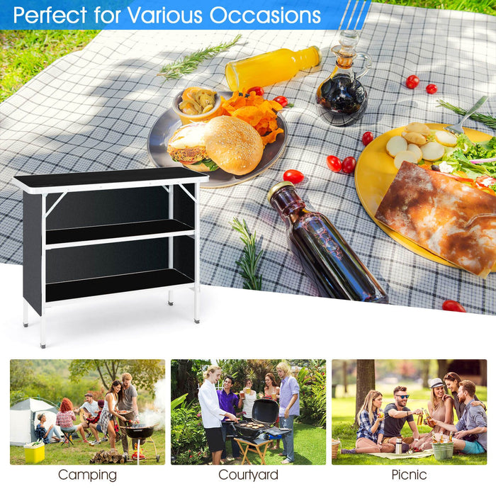 Aluminum Lightweight Folding Picnic Table with 2-Tier Shelves and Carrying Bag