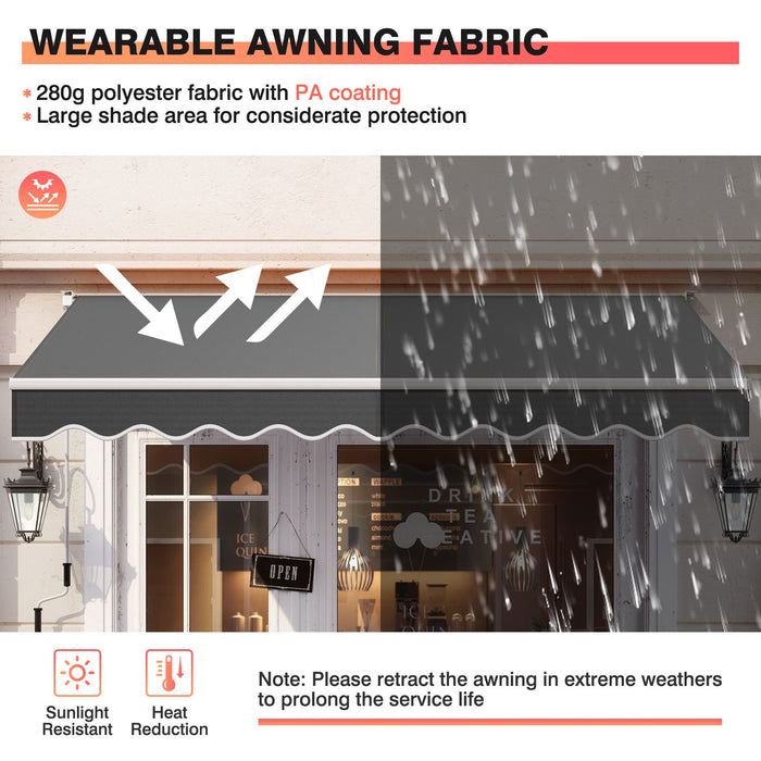 10x8ft Retractable Awning with Crank Handle